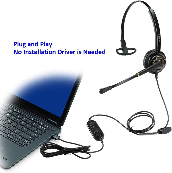 USB Headset mit Mikrofon Geräuschunterdrückung und Lautstärkeregler, Computer PC Kopfhörer mit Sprac