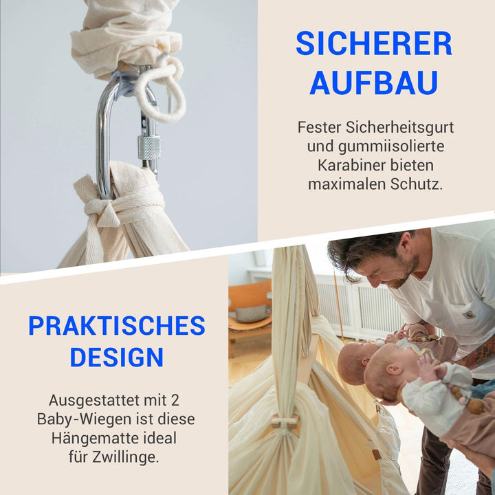 MEMBANTU Federwiege Baby für Zwillinge - Baby-Wiege aus Bio-Baumwolle - Baby-Hängematte inkl. Feder