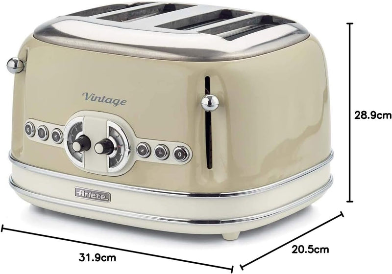 Ariete,156 Toaster im Vintage-Design für 4 Scheiben, 1600 W, 6 Toaststufen, aus lackiertem Edelstahl