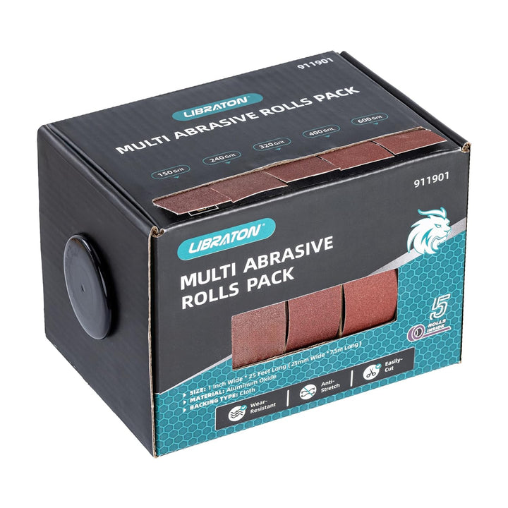Libraton Schleifpapier Rollen, Schmirgeltuchrolle, 5 Rollen Schleifpapier mit Box, Körnung 150, 240,