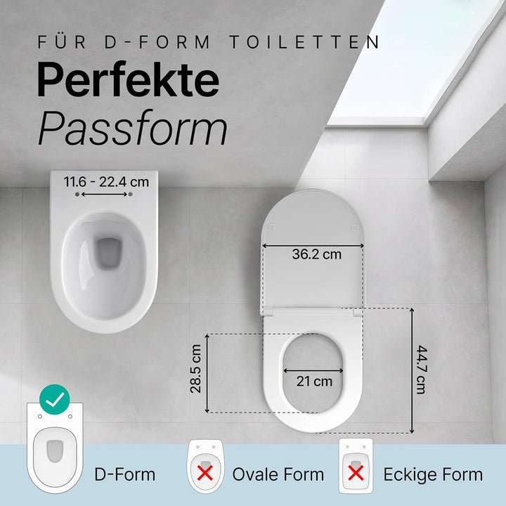 WC Sitz D Form mit Absenkautomatik | Toilettendeckel Weiss