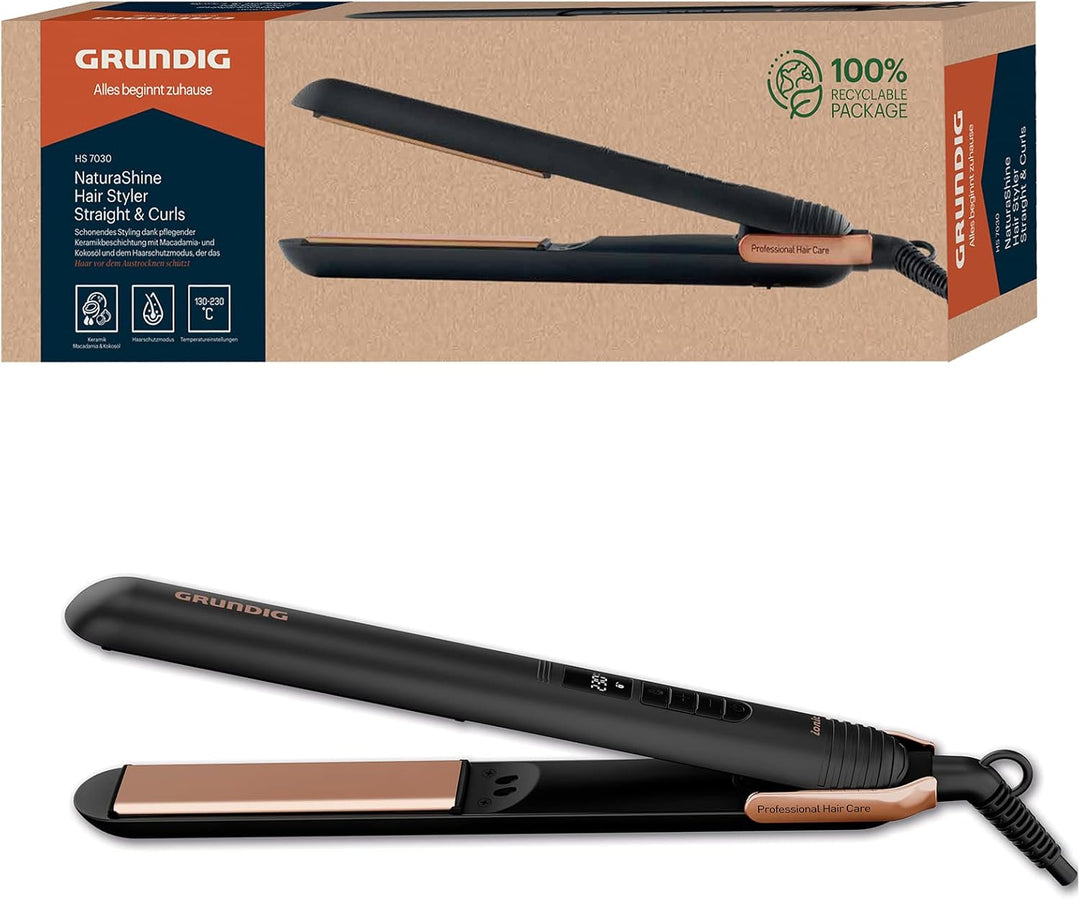 GRUNDIG Naturashine HS 7030 Haarglätter, Glätteisen, Hairstyler, 6 Stufen, von 130 °C bis 230 °C, Io
