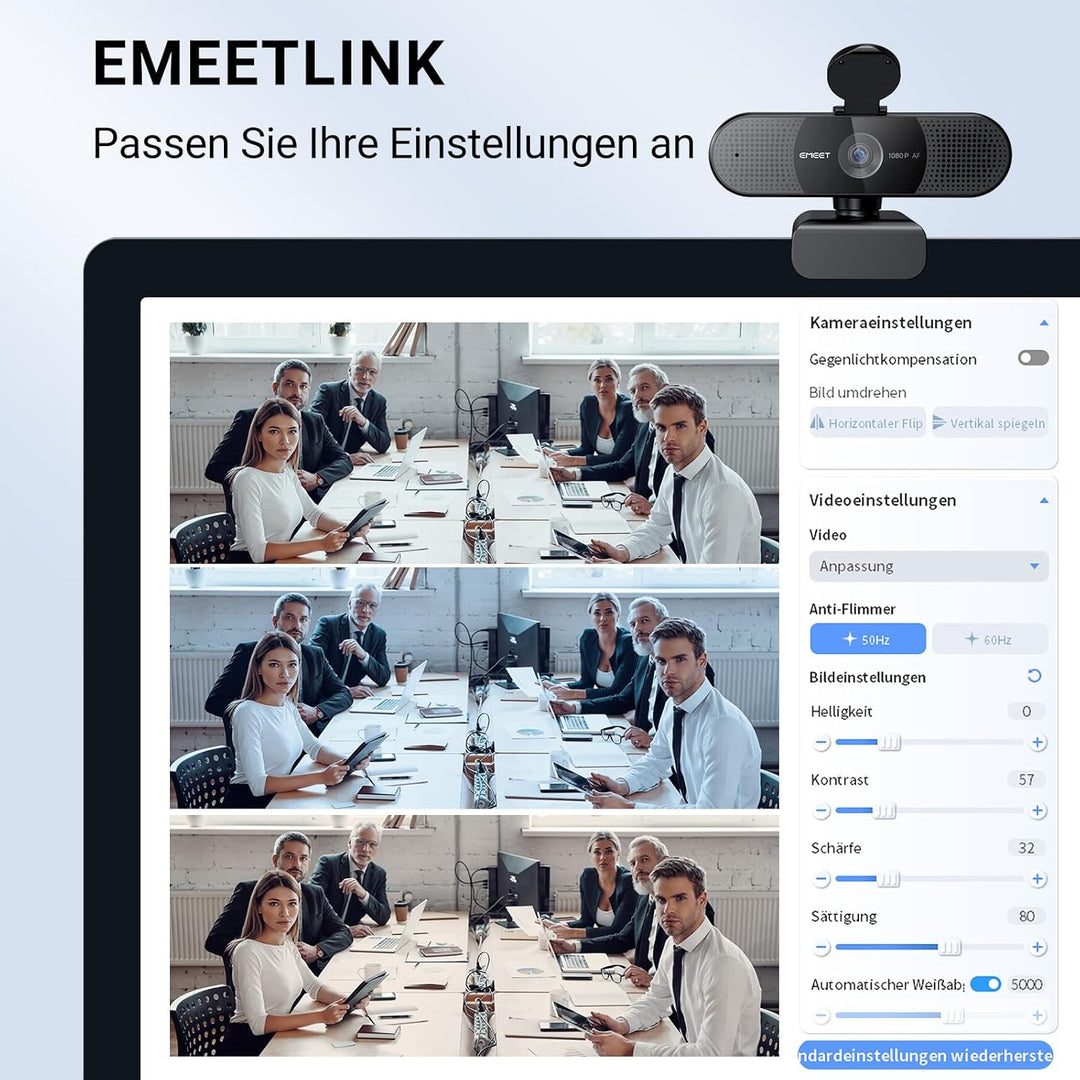 EMEET HD Webcam - C960 AF 1080P Webcam mit Objektivabdeckung & Dual Mikrofon, 360 ° Streaming Kamera