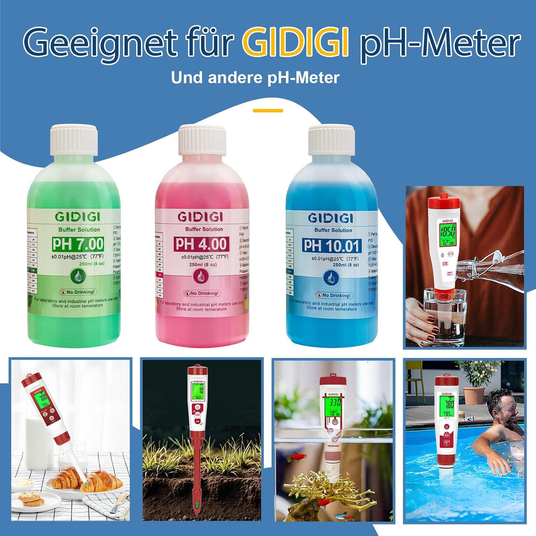 pH Messgerät Kalibrierungslösungs Kit, Enthält pH 4,00, 7,00 und pH 10,01 Lösung, pH Meter Sonden Ka