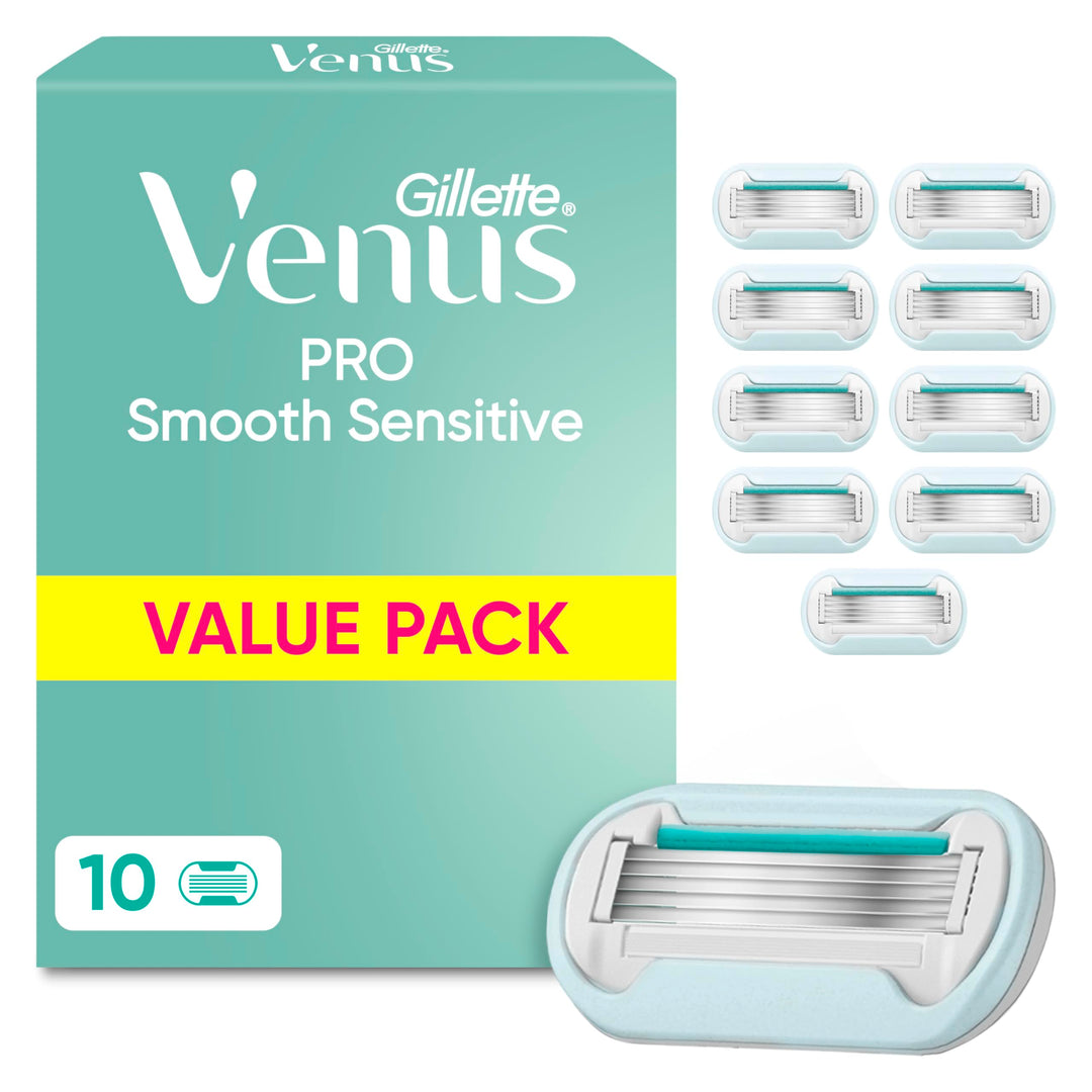 Gillette Venus Deluxe Smooth Sensitive Rasierklingen Damen, 10 Ersatzklingen für Damenrasierer mit 5