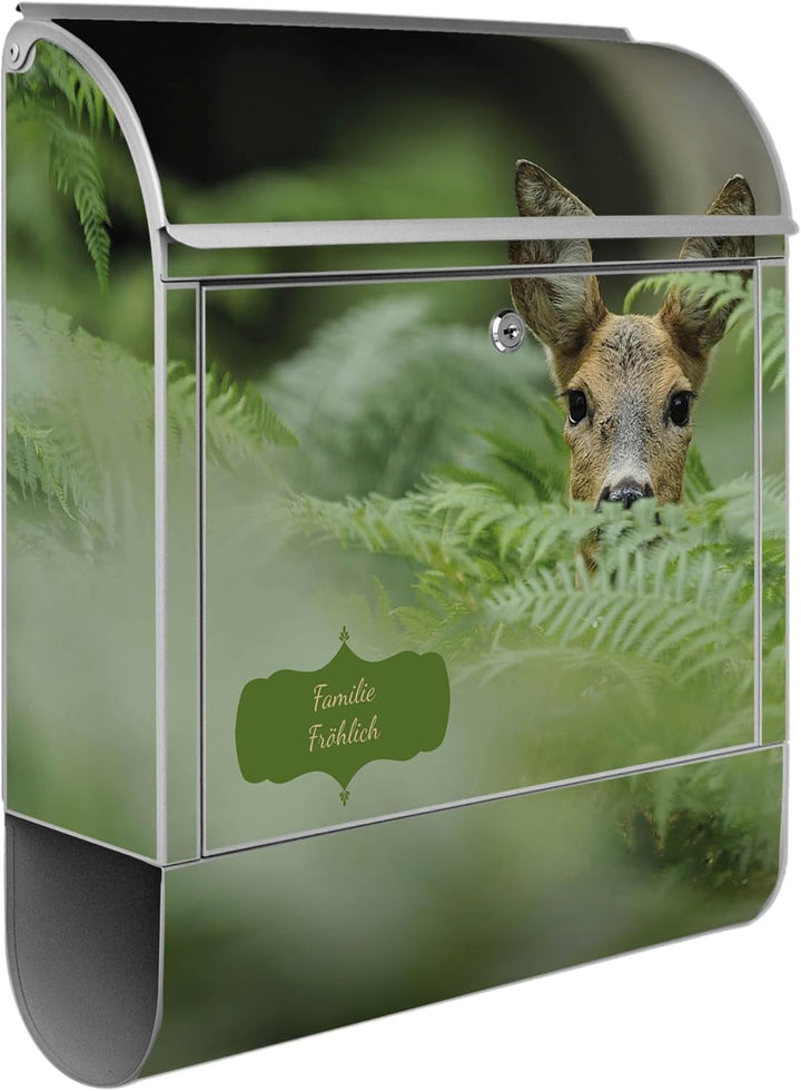 banjado® Design Briefkasten personalisiert mit Motiv REH 39x47x14cm & 2 Schlüssel/Briefkasten Stahl