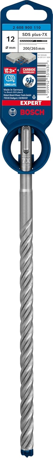 Bosch Professional 1x Expert SDS plus-7X Hammerbohrer (für Stahlbeton, Ø 12,00x265 mm, Zubehör Bohrh