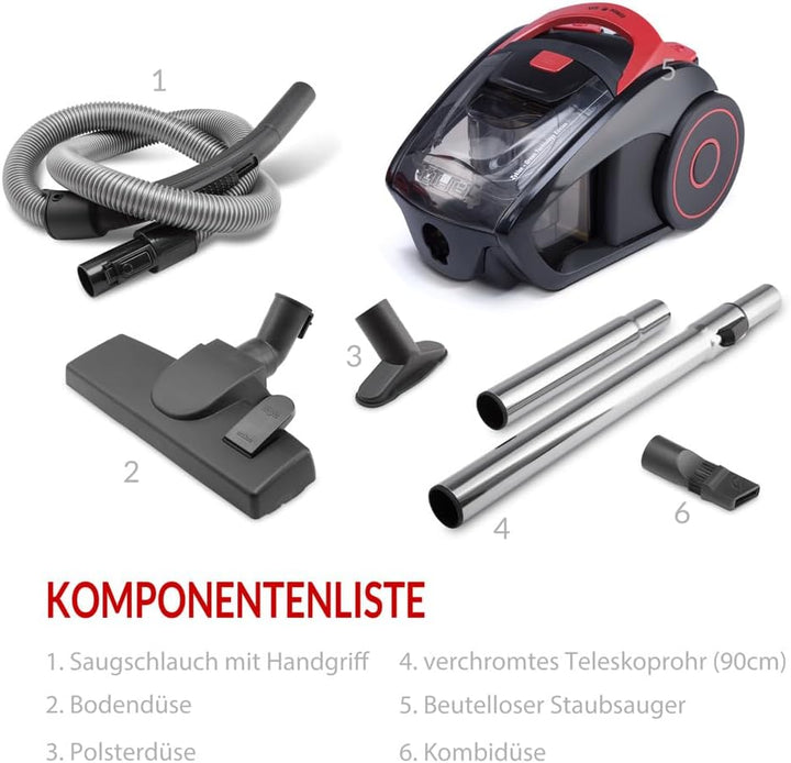 Deuba® Staubsauger Beutellos Tierhaare 900 Watt Zyklon 1,5L Staubbehälter Haushalt Bodenstaubsauger