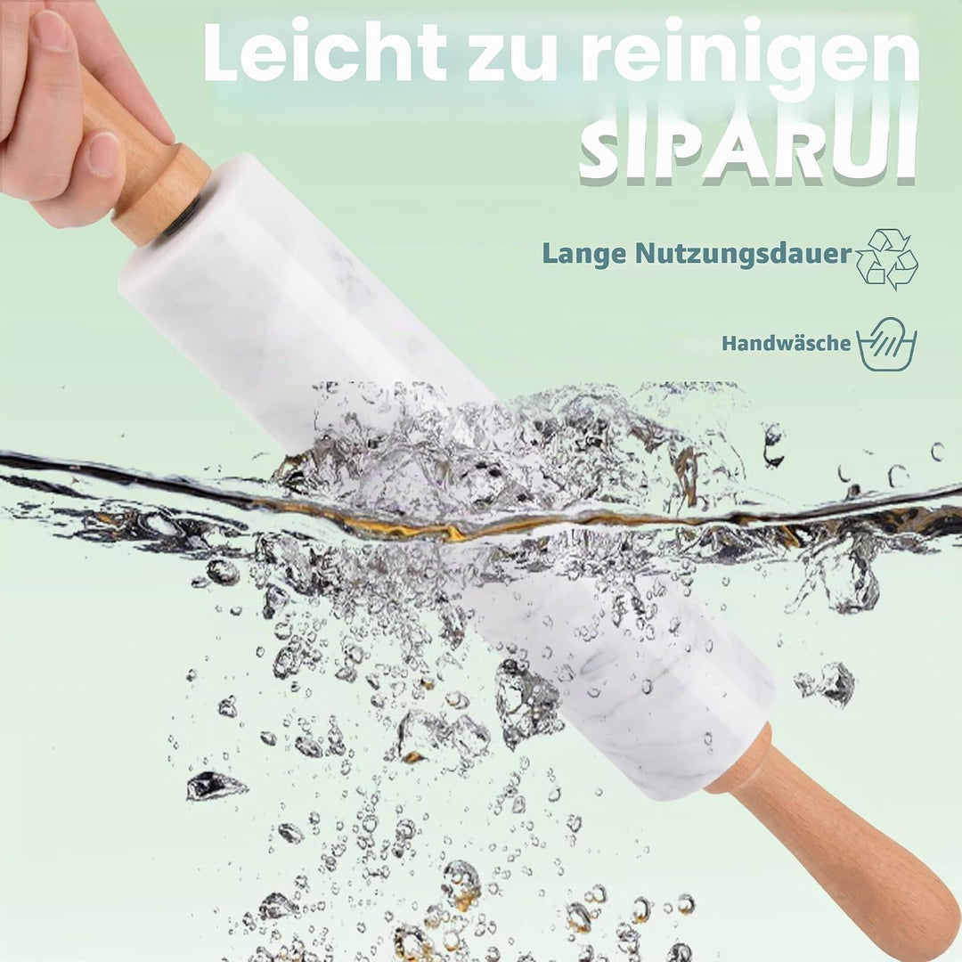 Marmor-Nudelholz mit Holzwiege, dicker Griff, Set zum Backen, 47 cm, hochwertige polierte Walze für