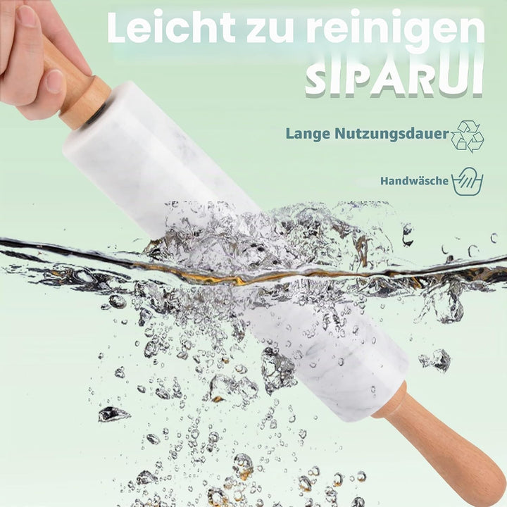 Marmor-Nudelholz mit Holzwiege, dicker Griff, Set zum Backen, 47 cm, hochwertige polierte Walze für