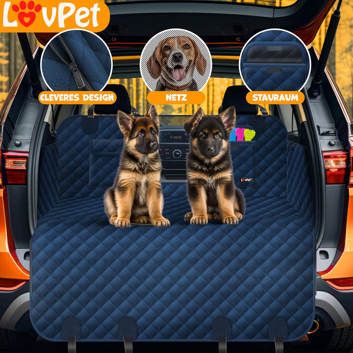 Lovpet® 2in1 Hundedecke für Auto Rückbank & Kofferraum mit Seitenschutz und Sichtfenster Kofferraums