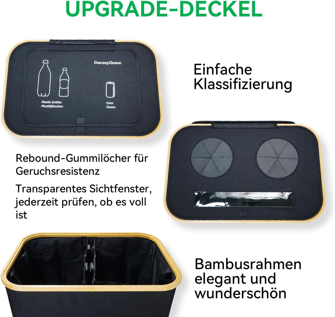 170L Pfandflaschen Sammelbehälter mit Deckel,2 Fächer,4 Flaschentaschen,Grosser Pfandbehälter,Flasch