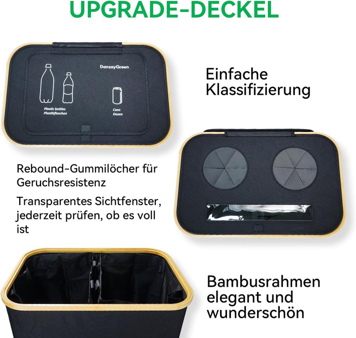 170L Pfandflaschen Sammelbehälter mit Deckel,2 Fächer,4 Flaschentaschen,Grosser Pfandbehälter,Flasch