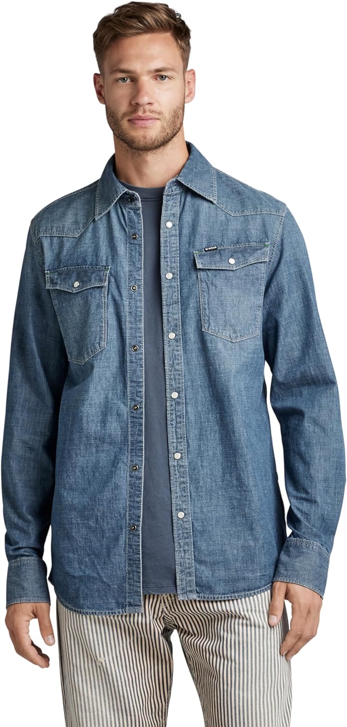G-STAR RAW Herren 3301 Straight Shirt Jeanshemd Regular XS Blau (Faded Cricket Blue D12698-d311-d891