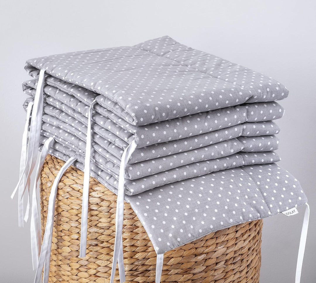 LOOLAY Mini Punkte Grau 100% Baumwolle Bettschutzgitter 420, 360, 210, 180 x 30 cm Bett Schutz Bettg