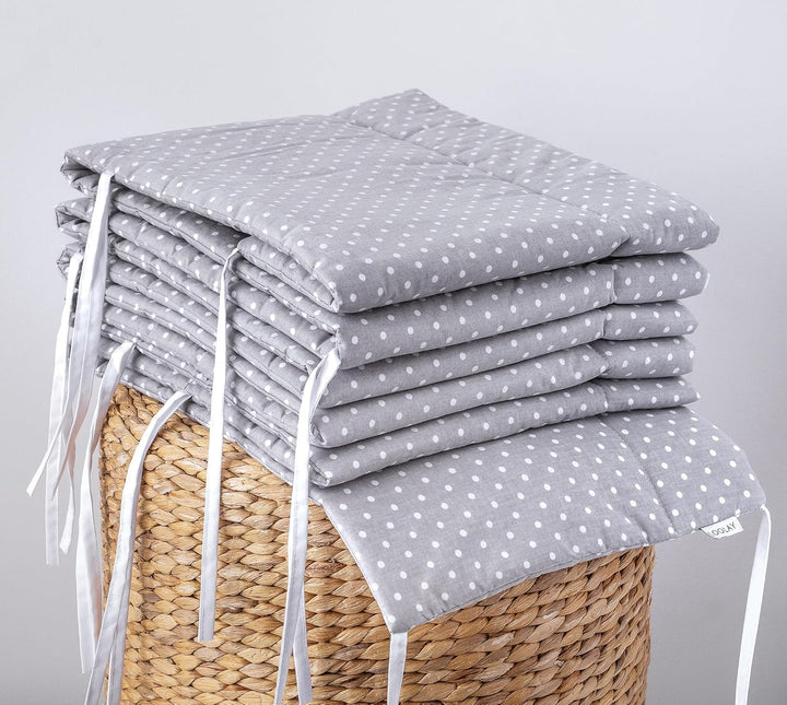 LOOLAY Mini Punkte Grau 100% Baumwolle Bettschutzgitter 420, 360, 210, 180 x 30 cm Bett Schutz Bettg