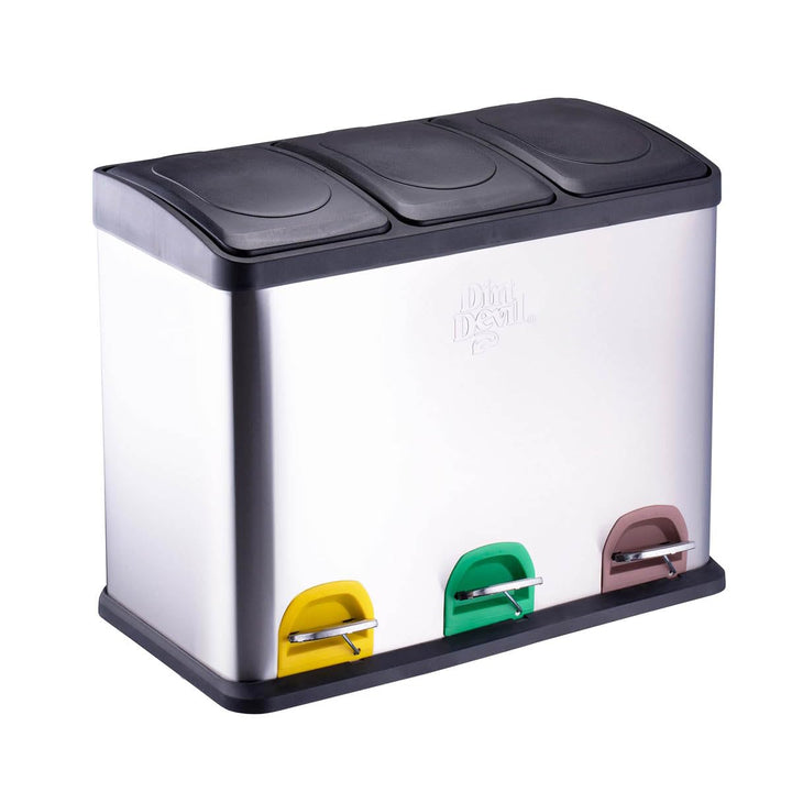 Dirt Devil Tretmülleimer 3 x 15L - Mülltrennsystem mit 3 Fächer - Abfalleimer Küche - Mülleimer mit