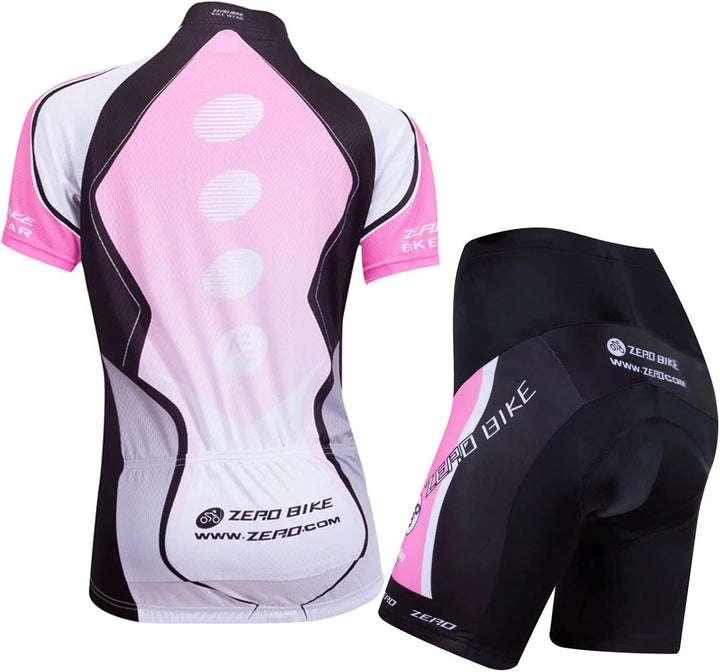 Damen Atmungsaktiv Schnelltrocknend Fahrradtrikot Set, Outdoor Kurzarm Radsport-Shirt + 3D Gel Gepol