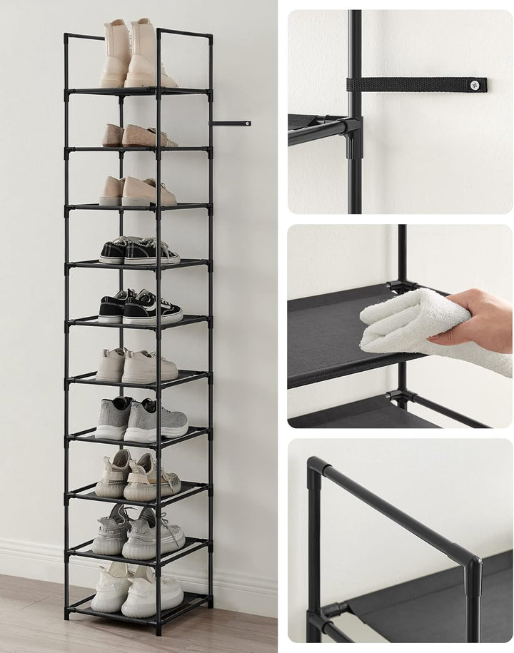 SONGMICS Schuhregal, 10 Ebenen, Schuhablage, Schuhaufbewahrung, schmal, 33 x 33 x 173 cm, Metallgest