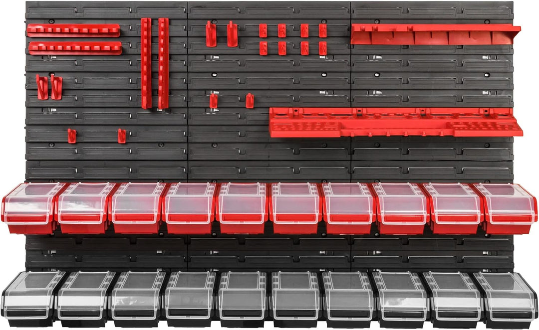 Lagersystem Werkstattregal | 117 x 78 cm | NPKL Wandregal mit Stapelboxen - Wandplatten Extra Starke