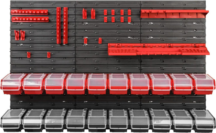 Lagersystem Werkstattregal | 117 x 78 cm | NPKL Wandregal mit Stapelboxen - Wandplatten Extra Starke