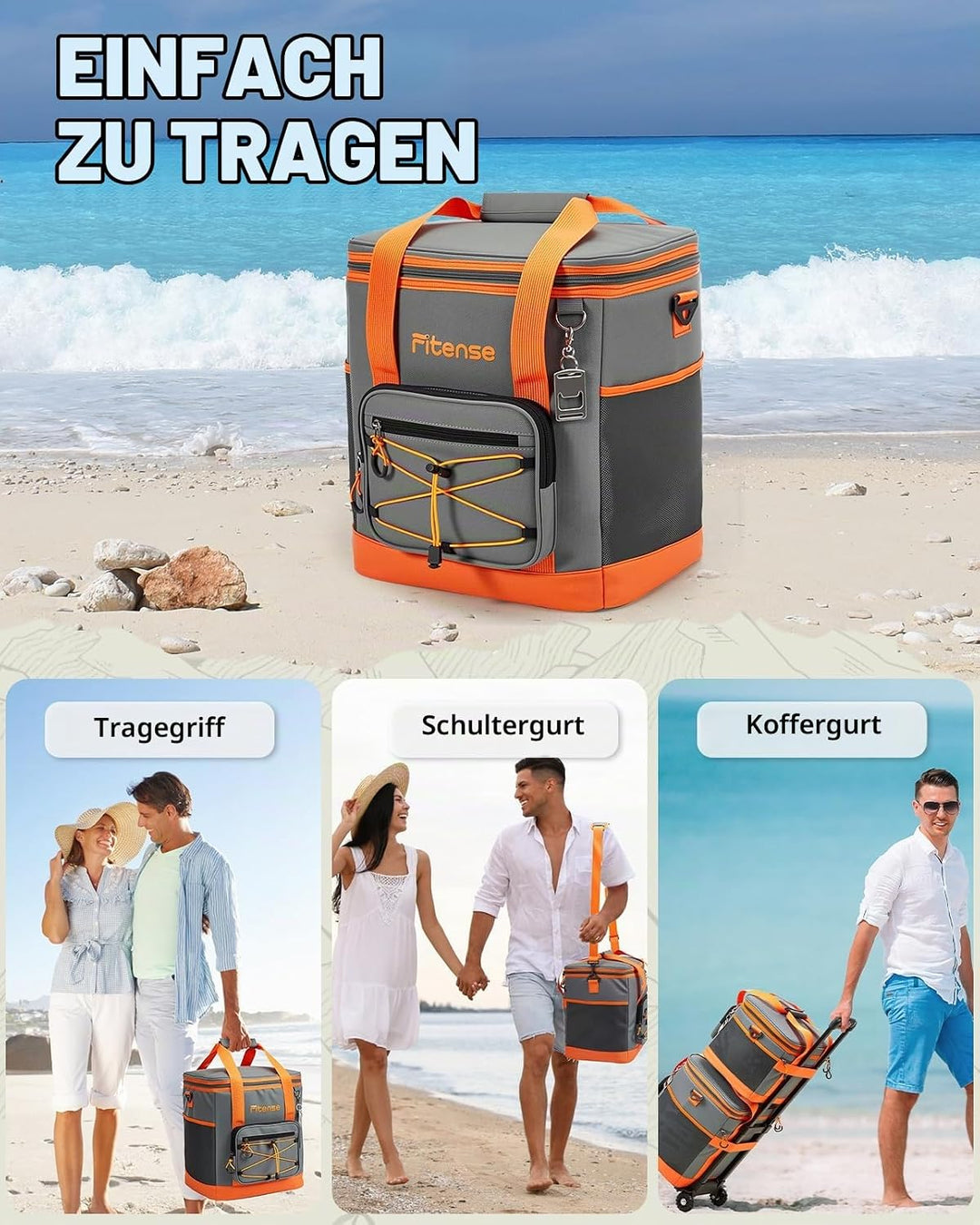 Fitense Kühltasche Faltbar, Weiche Kühltasche, 4-lagige isolierte auslaufsicher, Isoliertasche Kühlb
