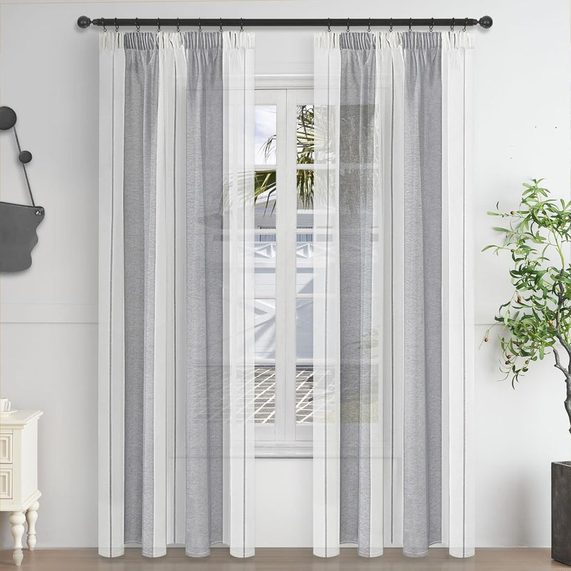 MRTREES Gardinen mit Kräuselband Gestreift Vorhänge vorhänge Schlafzimmer Modern Vorhangschals 2er S