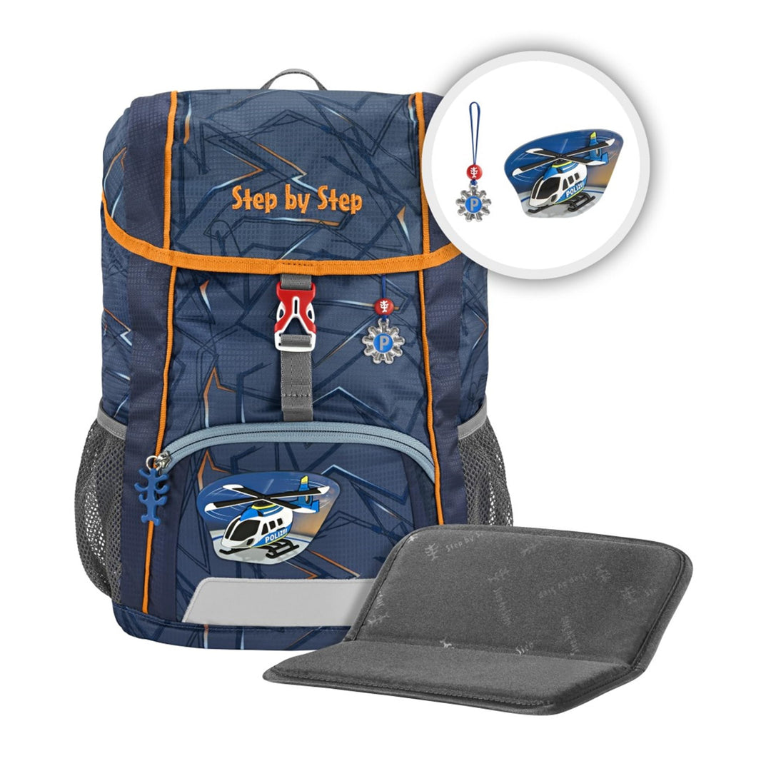Step by Step Rucksack-Set Kid „Helicopter Sam“, mit Sitzkissen, ergonomischer Mini-Ranzen mit abnehm