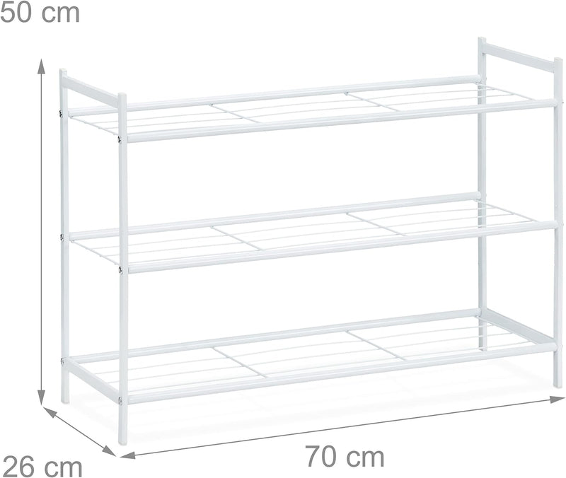 Relaxdays Schuhregal Metall, mit 3 Ablagen, Schuhaufbewahrung für 9 Paar Schuhe, HBT: 50 x 70 x 26 c