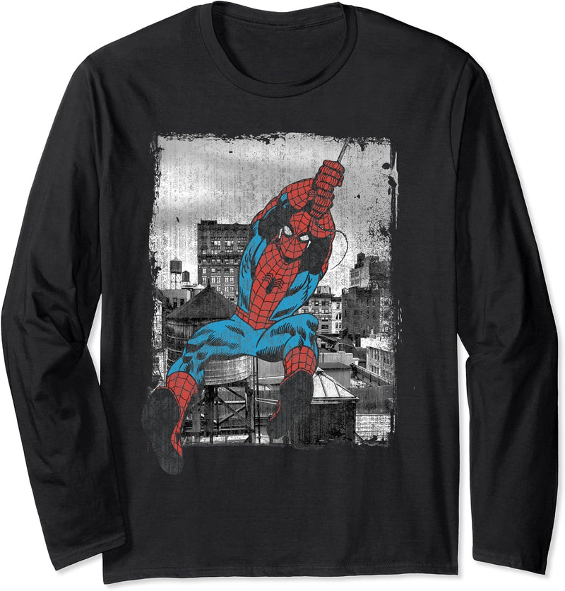 Marvel Spider-Man Back And White Apartment Building Poster Langarmshirt