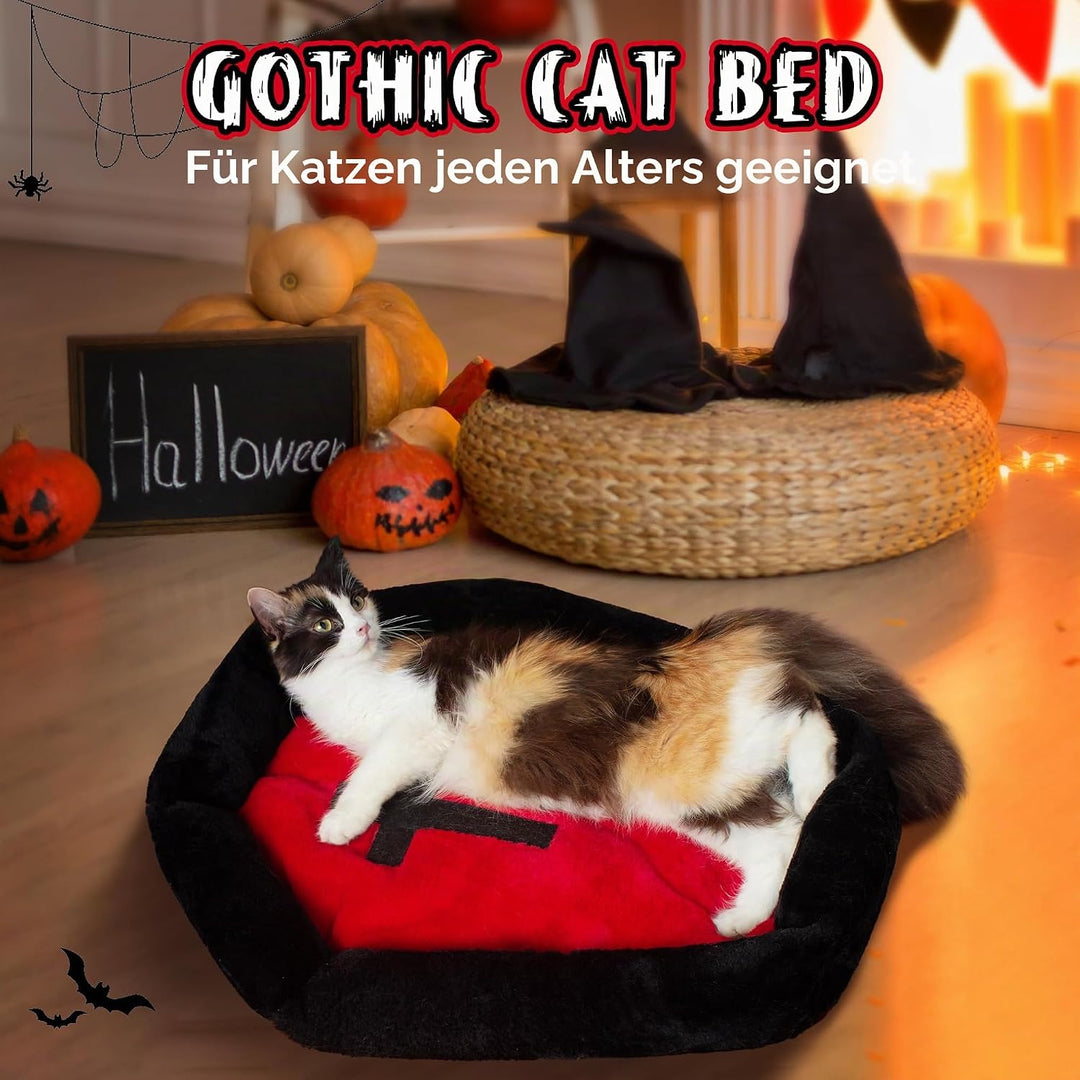 Gothic Cat Beds Fits up to 25 lbs, Washable Coffin Cat Bed, Goth Pet Bed, Halloween House 24 * 16.9