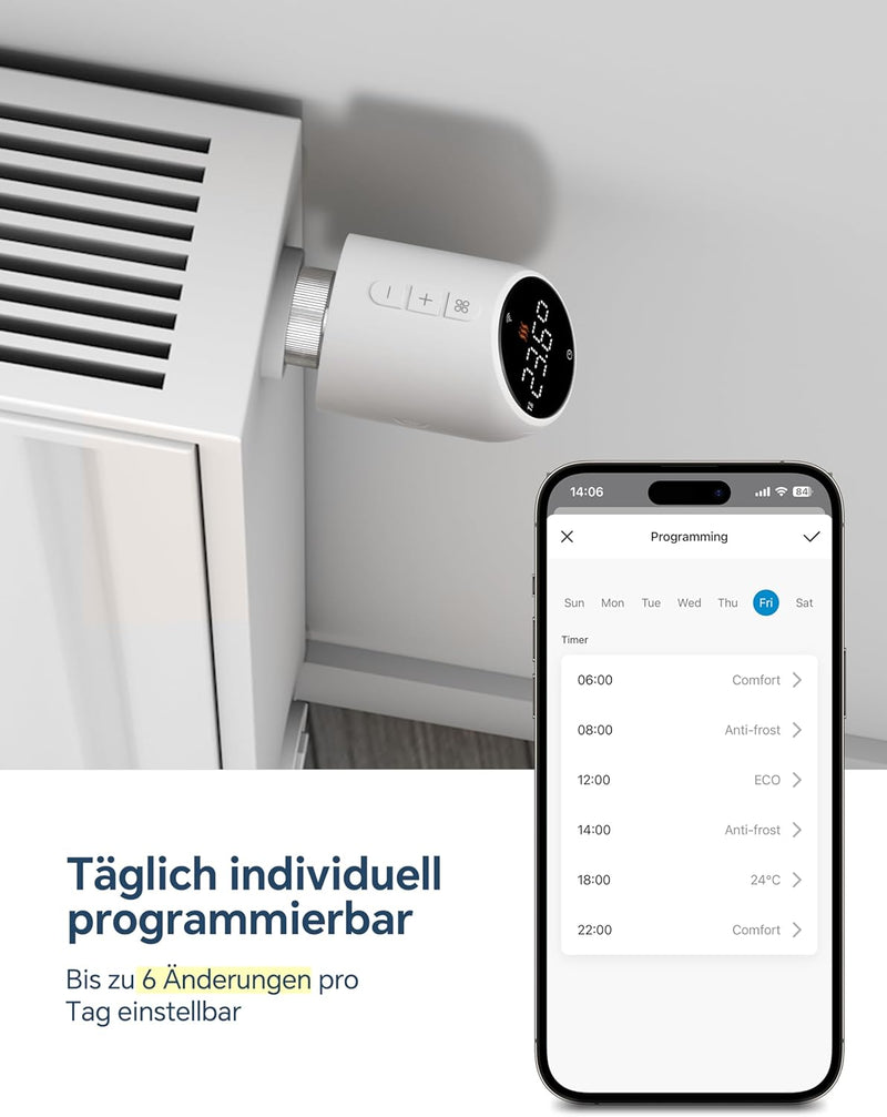 Beok Heizkörperthermostat WLAN, Smart Home Heizungsthermostat Heizkörper Thermostatkopf Thermostat H