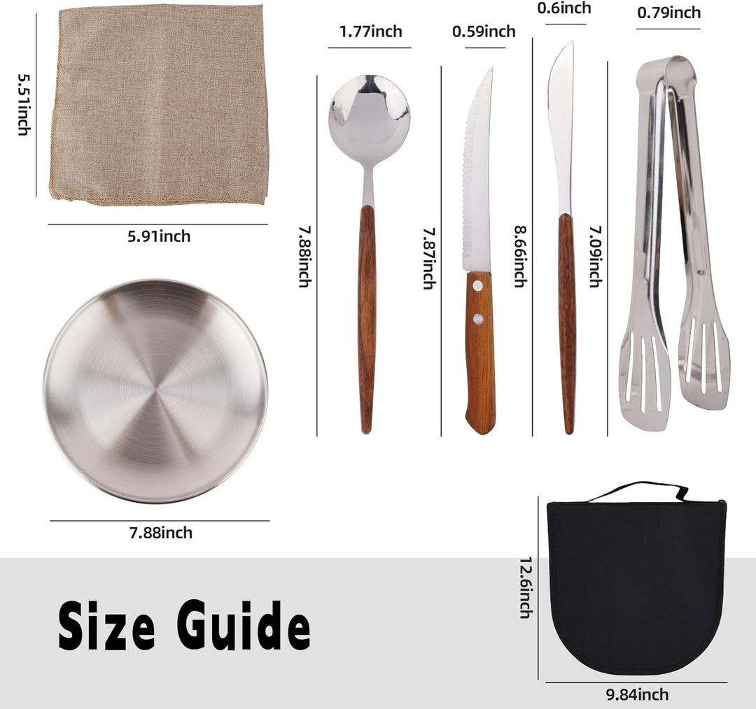 Camping Geschirr Set für 2 Personen, 12 Stück, Edelstahl, Picknick Besteck, Tragbare Bestecktaschen,