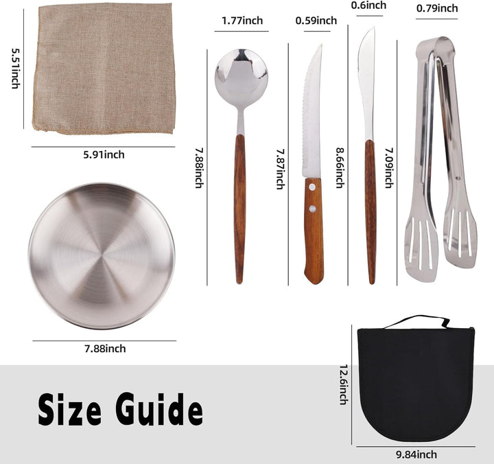 Camping Geschirr Set für 2 Personen, 12 Stück, Edelstahl, Picknick Besteck, Tragbare Bestecktaschen,