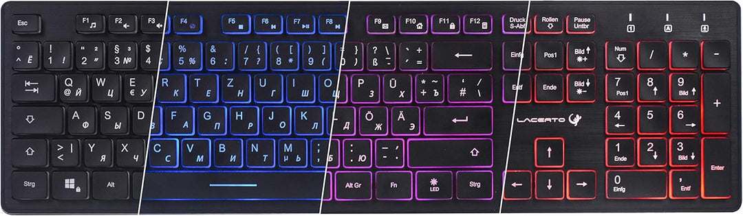 Lacerto® | Bilinguale Russisch-Deutsche beleuchtete Tastatur, USB, Spritzwassergeschützt, Deutsch +