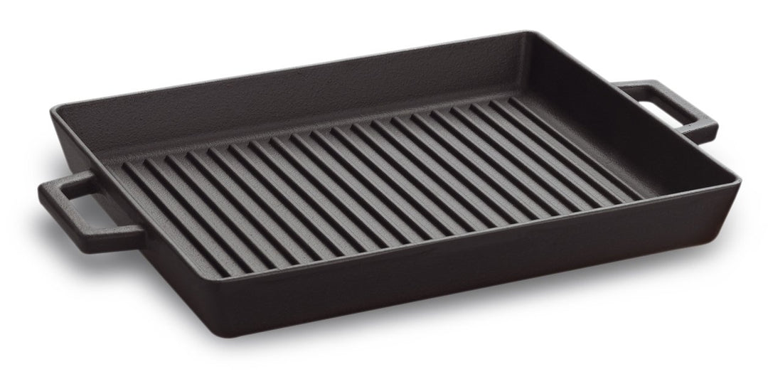 Pentole Agnelli Grillschale aus Gusseisen mit 2 Griffen, Masse 26 x 32 cm, mattschwarz, Einheitsgrös