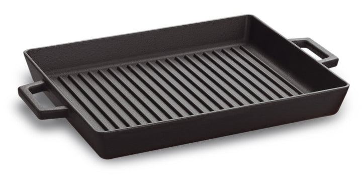 Pentole Agnelli Grillschale aus Gusseisen mit 2 Griffen, Masse 26 x 32 cm, mattschwarz, Einheitsgrös