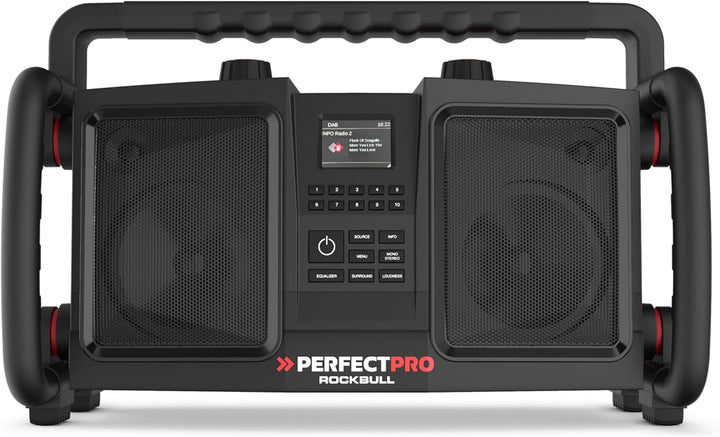 PerfectPro Baustellenradio ROCKBULL, DAB+ und UKW-Empfang, Bluetooth, AUX-Eingang, Akku integriert,