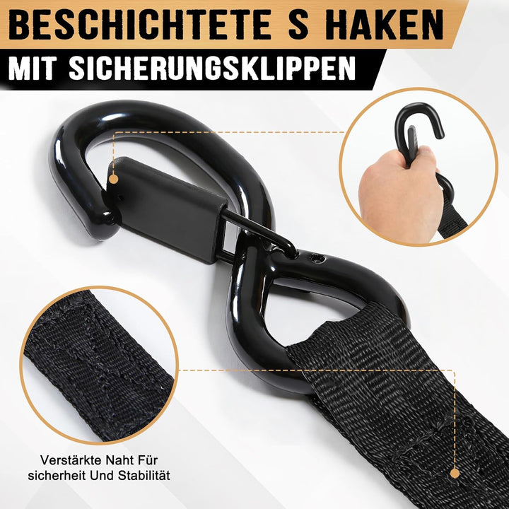 Automatik Spanngurt mit S Haken, 3 m x 25mm Selbstaufrollende Spanngurte, Zurrgurt für LKW, Anhänger