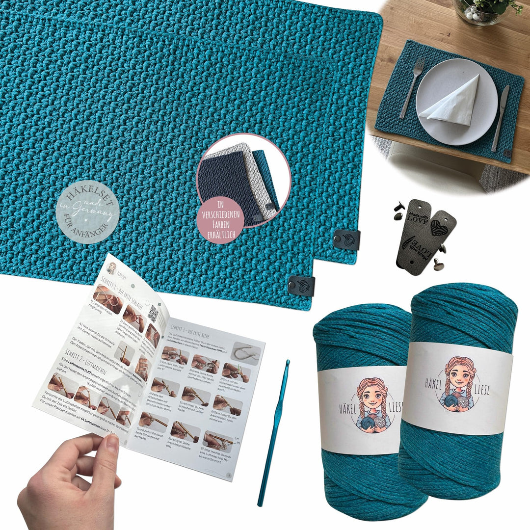 HÄKEL LIESE Häkelset für Anfänger – Platzsets häkeln & Tischsets Stoff selbst machen | DIY Häkelset