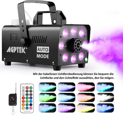 Nebelmaschine, AGPtEK Rauchmaschine mit 13 farbigen LED Lichtern und RGB Effekt, 500W und 2000CFM mi