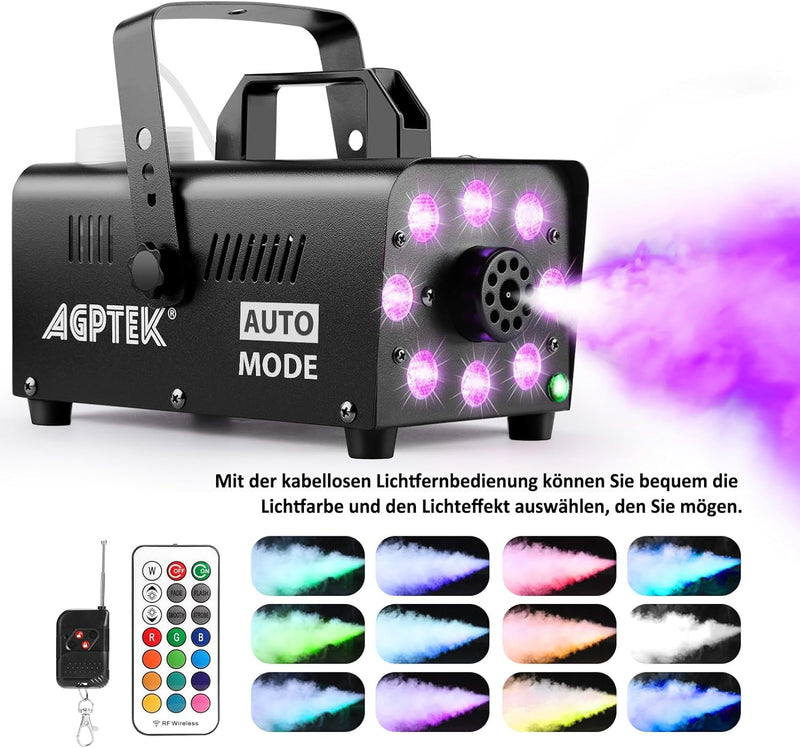 Nebelmaschine, AGPtEK Rauchmaschine mit 13 farbigen LED Lichtern und RGB Effekt, 500W und 2000CFM mi