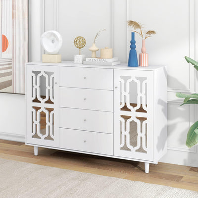 ModernLuxe - Weiss verspiegelte Sideboard mit Kristallgriffen, für Wohn- und Esszimmer (147,5 x 40 x