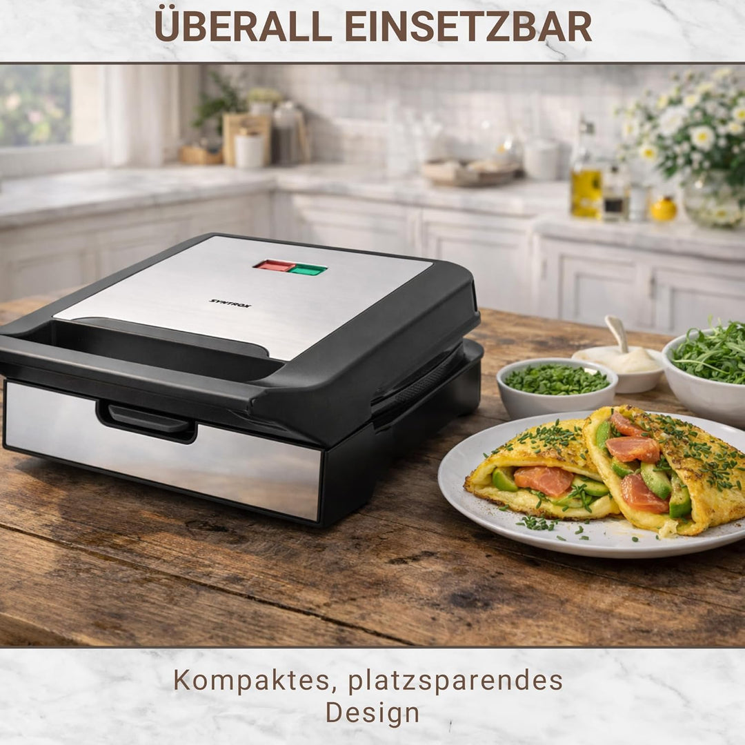 Syntrox Omelette Maker mit Wechselplatten, Edelstahl, schnelles Aufheizen, Antihaftbeschichtet, vers