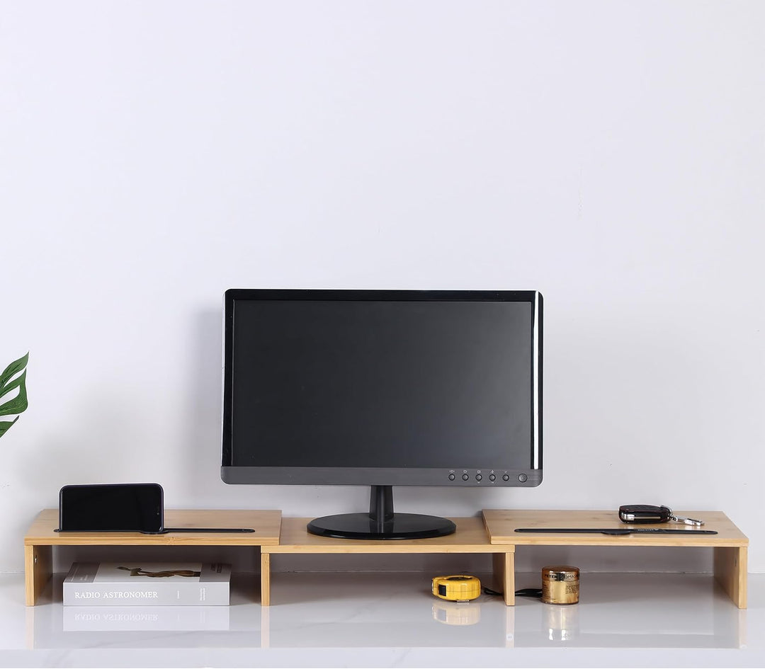 Relaxdays Monitorständer, 2 Monitore, ausziehbare Segmente, Breite 74-105 cm, ergonomische PC Ablage