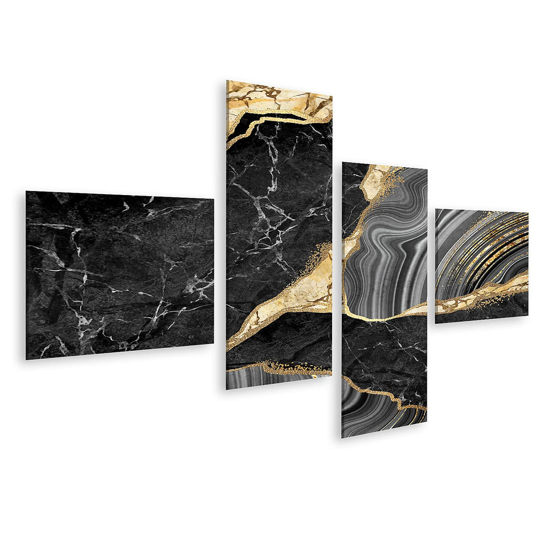 islandburner Bild auf Leinwand Abstrakter Hintergrund Schwarzer Marmor und Achat Mosaik mit goldenen