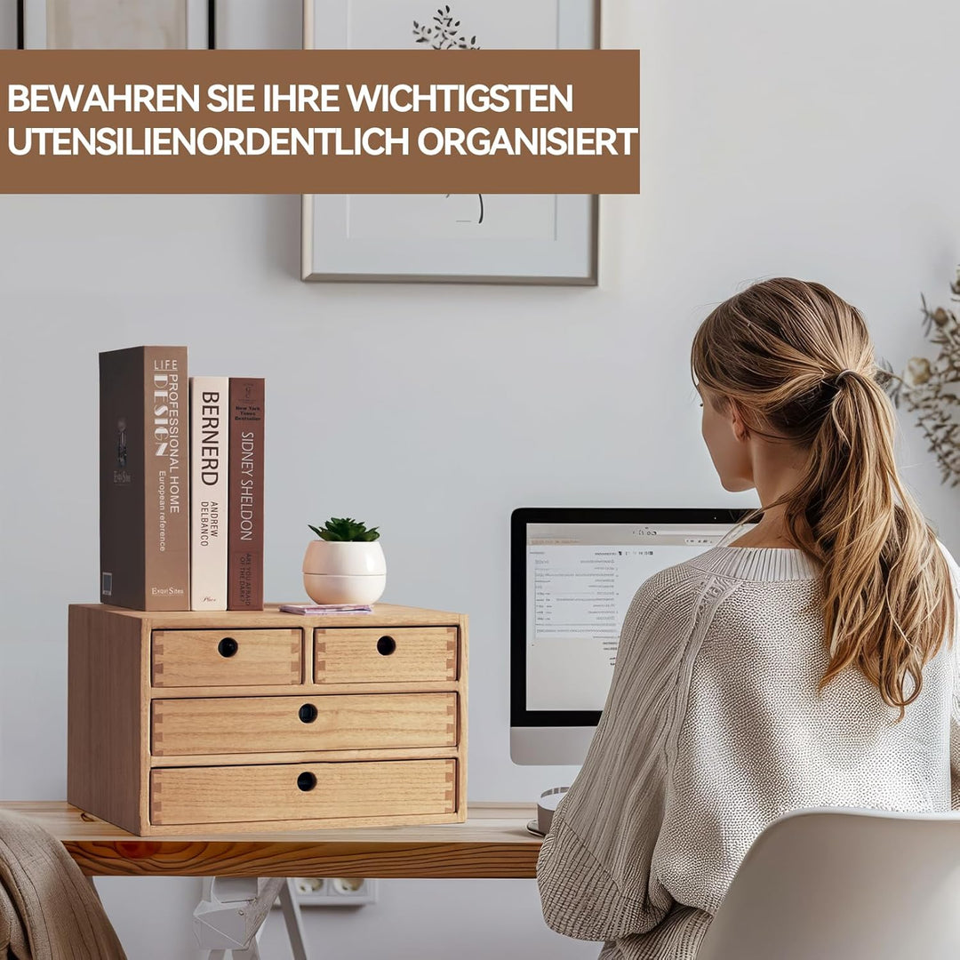 KIRIGEN Holz Schreibtisch-Organizer mit Schubladen Heimarbeitsplatz Bürobedarf Holz Aufbewahrungsbox