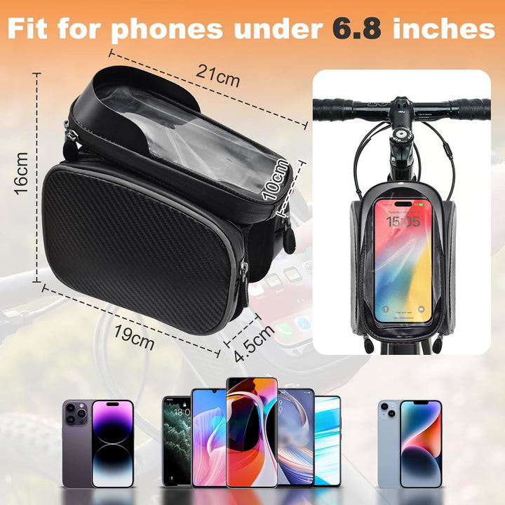 Lenkertasche Fahrrad, Wasserdicht Fahrrad Rahmentasche mit TPU Touchscreen Handytasche Oberrohrtasch