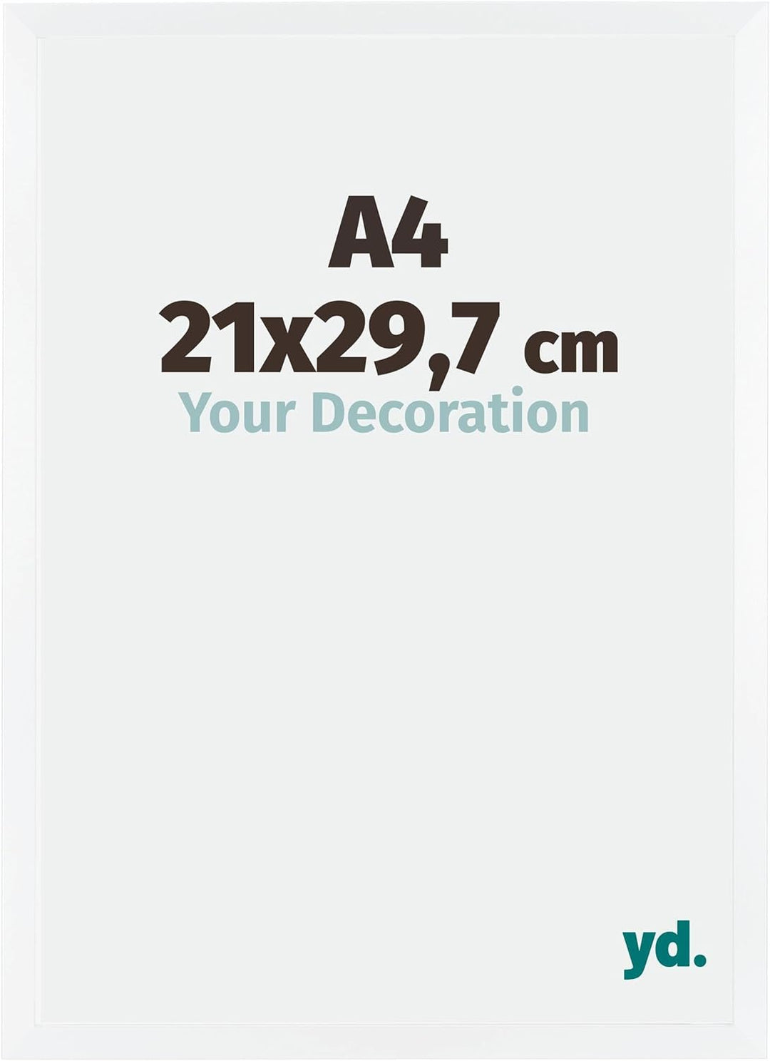 yd. Your Decoration - Bilderrahmen DIN A4 21x29,7 cm - Weiss Matt - Bilderrahmen aus MDF mit Acrylgl