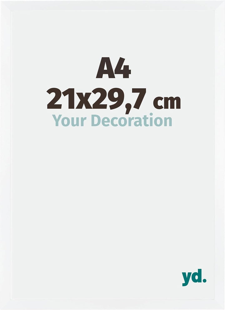 yd. Your Decoration - Bilderrahmen DIN A4 21x29,7 cm - Weiss Matt - Bilderrahmen aus MDF mit Acrylgl